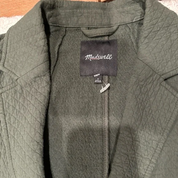 Madewell diamond jacquard shaw blazer olive green women's size small 100%Cotton - Picture 3 of 12